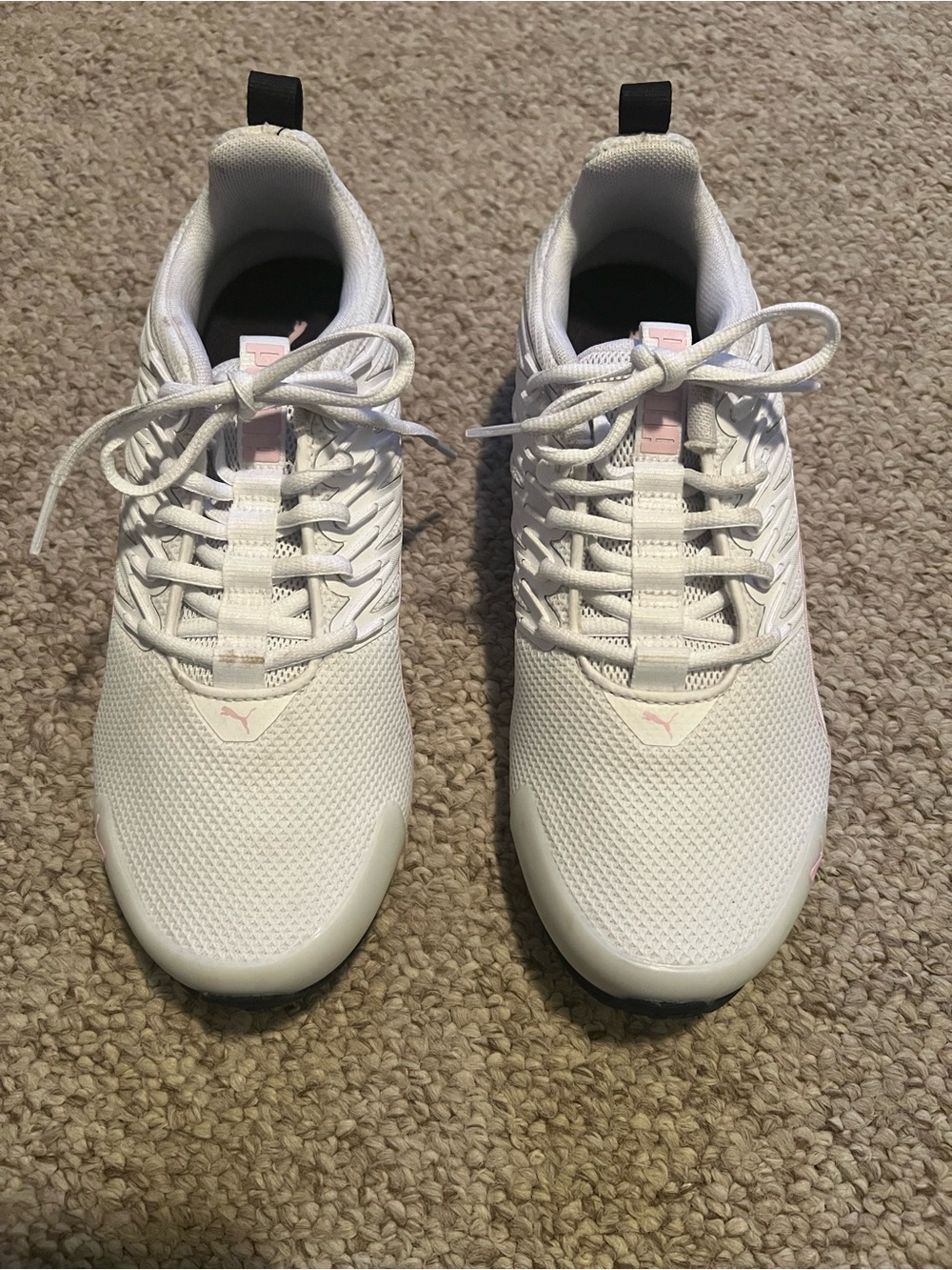 Women’s Puma White Mesh Sneakers with Subtle Pink Accents